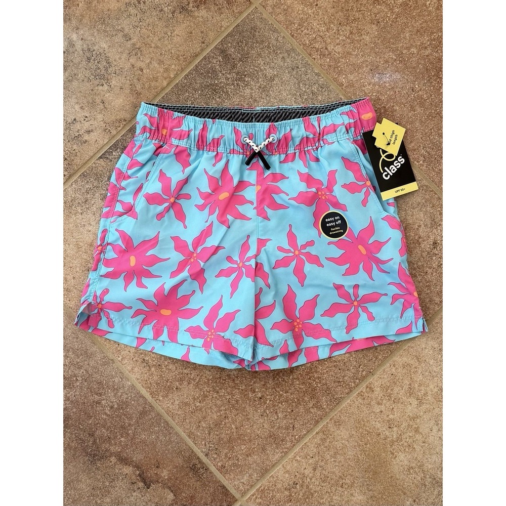 Art Class Boys Vibrant Pink Tropical Flower Pattern Swim Trunks Size M (8)  NWT